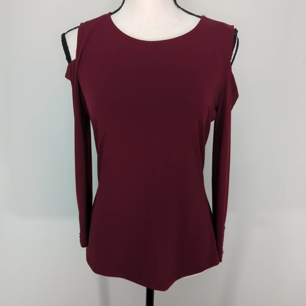 Tommy Hilfiger Womens Top Cold-Shoulder Long Sleeve Round Neck Stretch Red‎ S